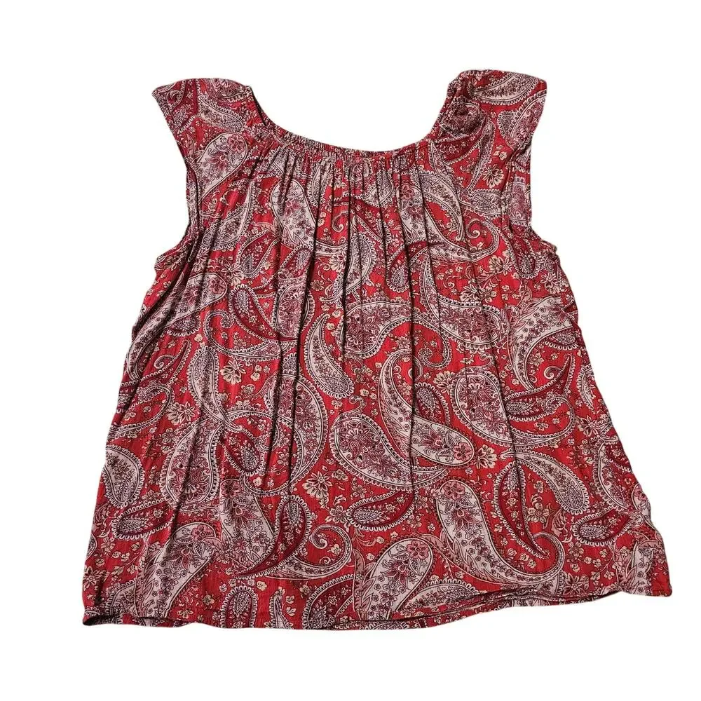 Old Navy Girls Size XXL (Size 16) Red White Paisley Print Flutter Sleeve Top